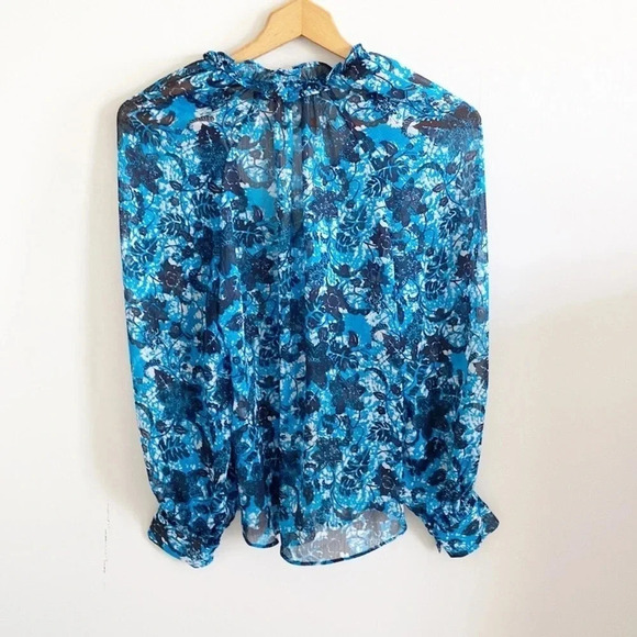 By Anthropologie blue Sheer floral Printed Peasant Blouse size small - Picture 7 of 10